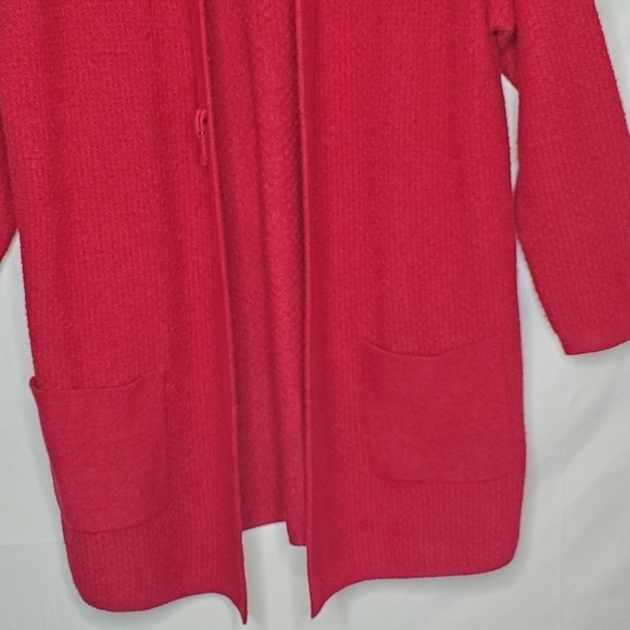 J. Jill Long Sleeve Knit Cardigan Size L Long Line Cozy Red Sweater with Pockets - Picture 3 of 13